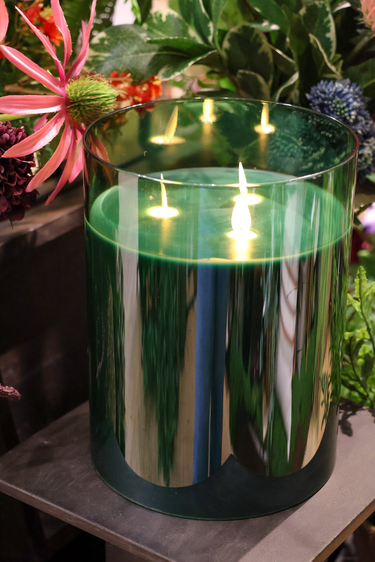 Dark Green 3-Wick 6x8" LED Candle