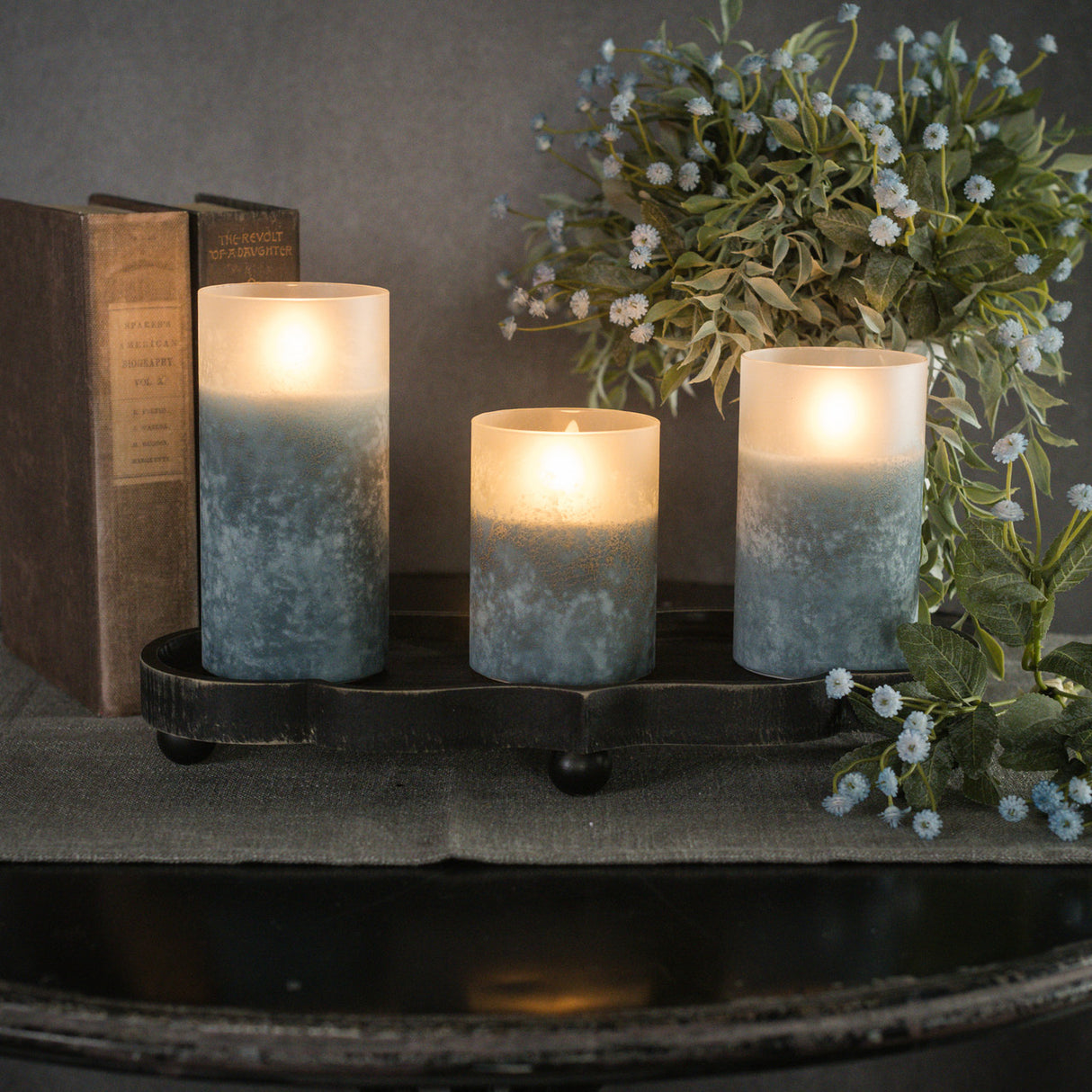 5" Blue Frosted Glass 3D Flame Candle