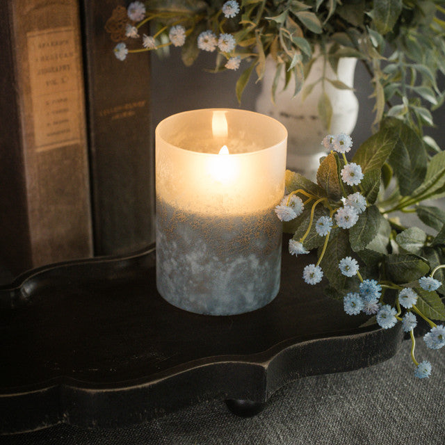 4" Blue Frosted Glass 3D Flame Candle