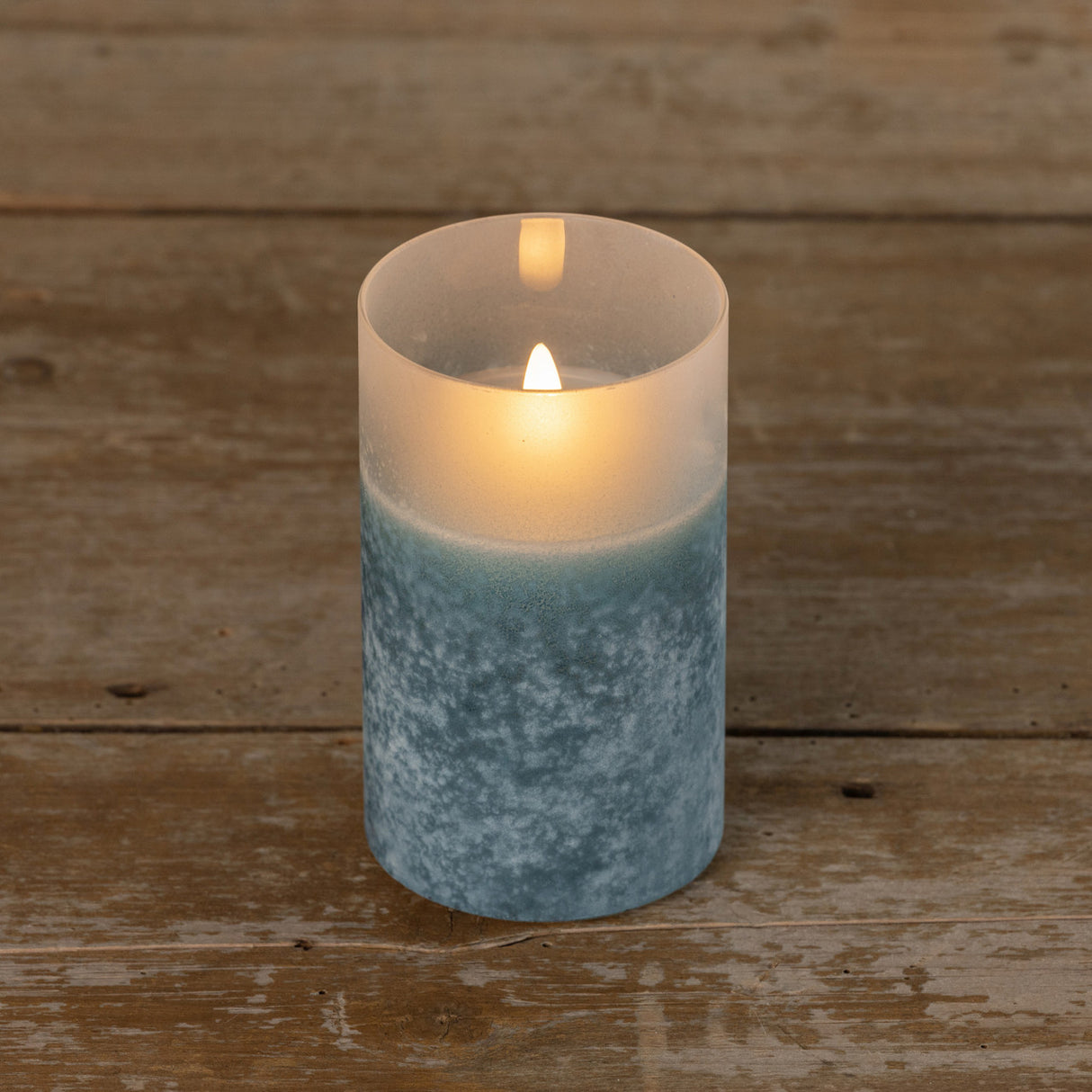 5" Blue Frosted Glass 3D Flame Candle