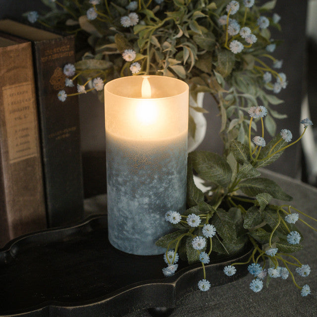 6" Blue Frosted Glass 3D Flame Candle