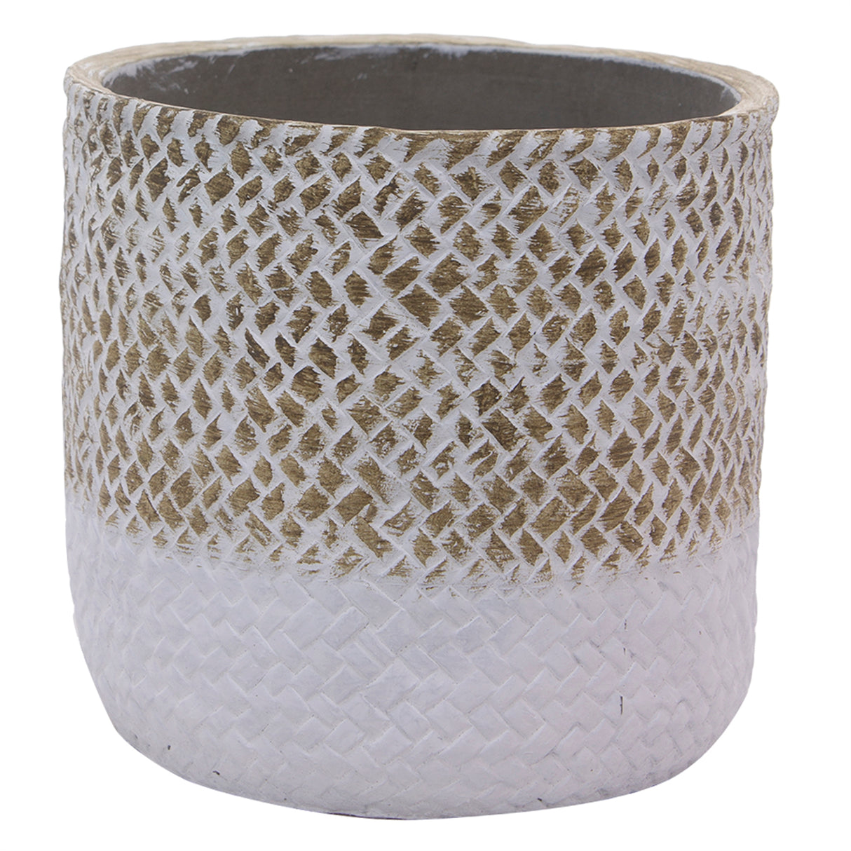 Brown and White Resin Flower Pot