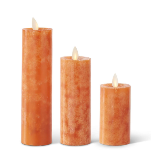 Slim Orange Wax Pillar Candle - 3 Sizes