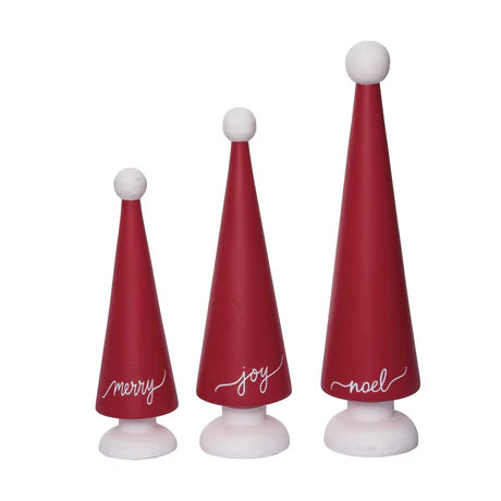 Wood Red & White Tree Set of 3