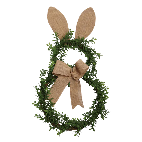 Greenery Bunny With Burlap Bow Wreath