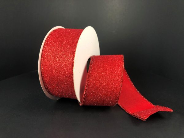 1.5" Red Glitter Ribbon Bolt