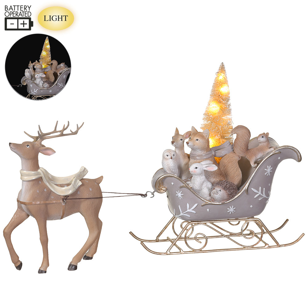 Furry Friends Lighted Sleigh Ride Accent