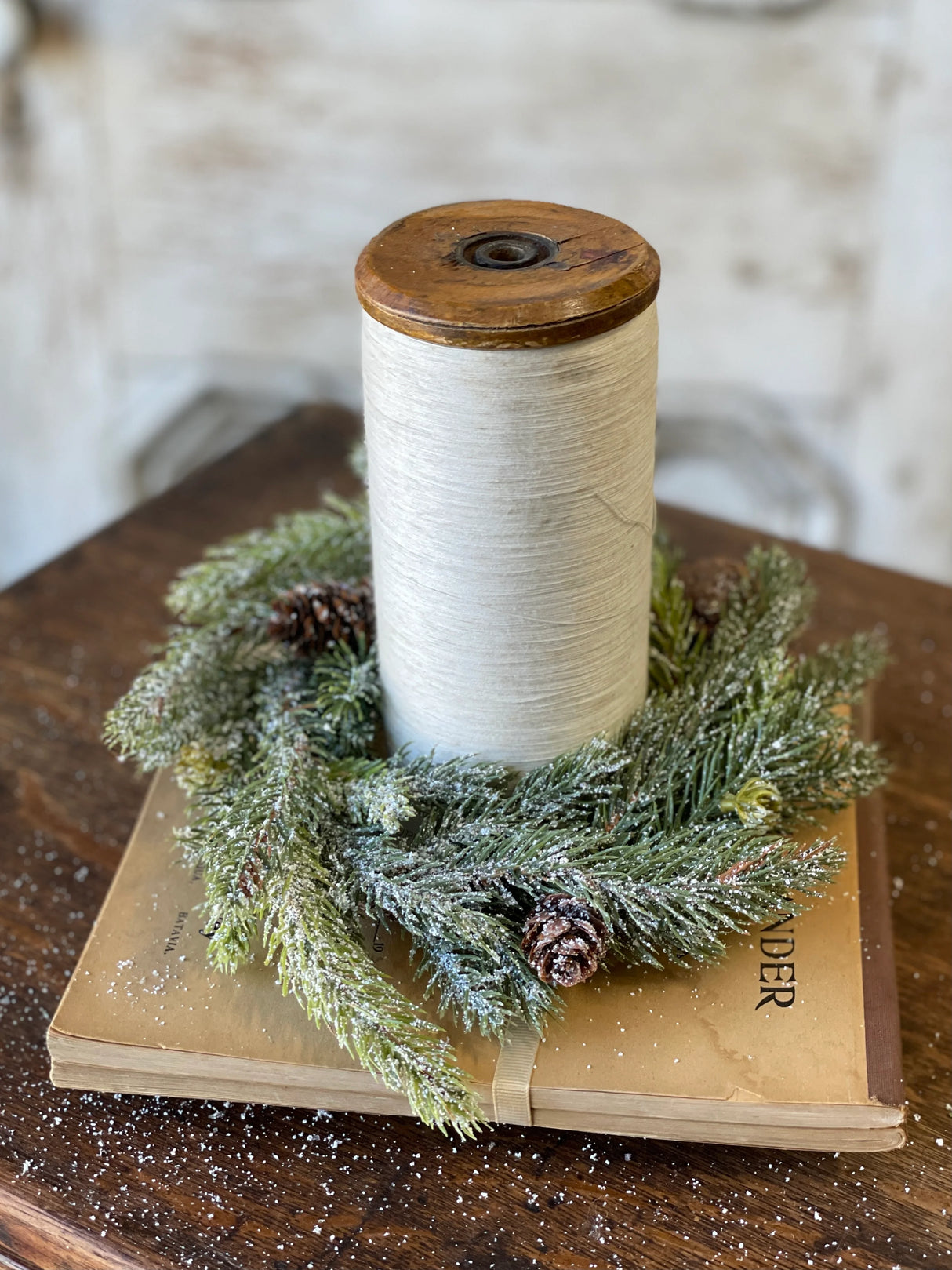 Frosted White Spruce Candle Ring