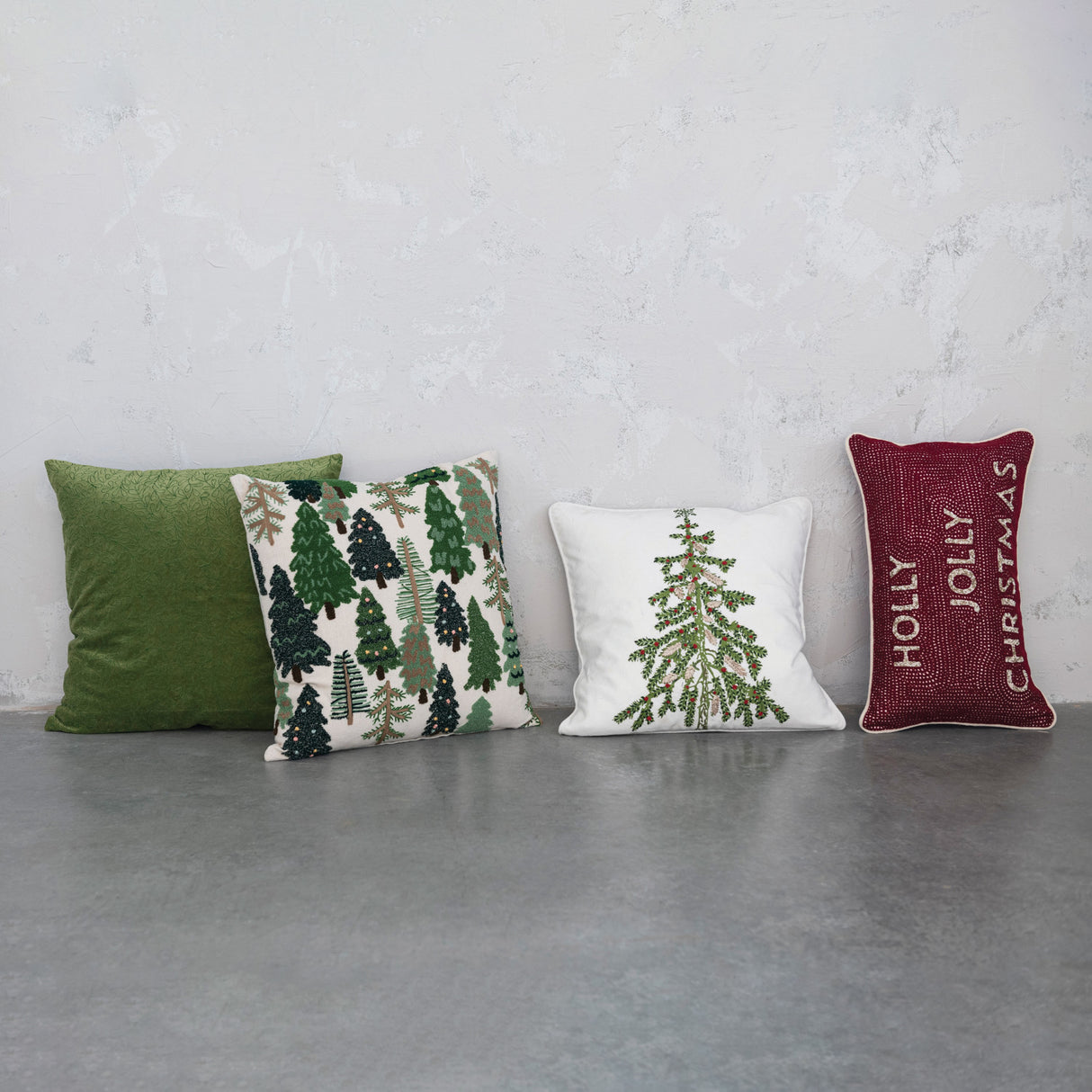 Christmas Tree Printed Cotton Pillow