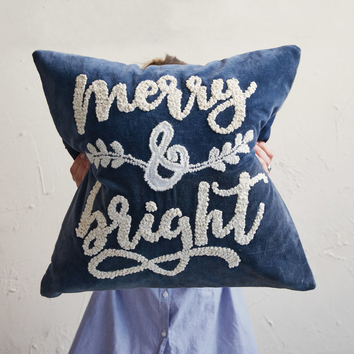 Embroidered Merry & Bright Pillow