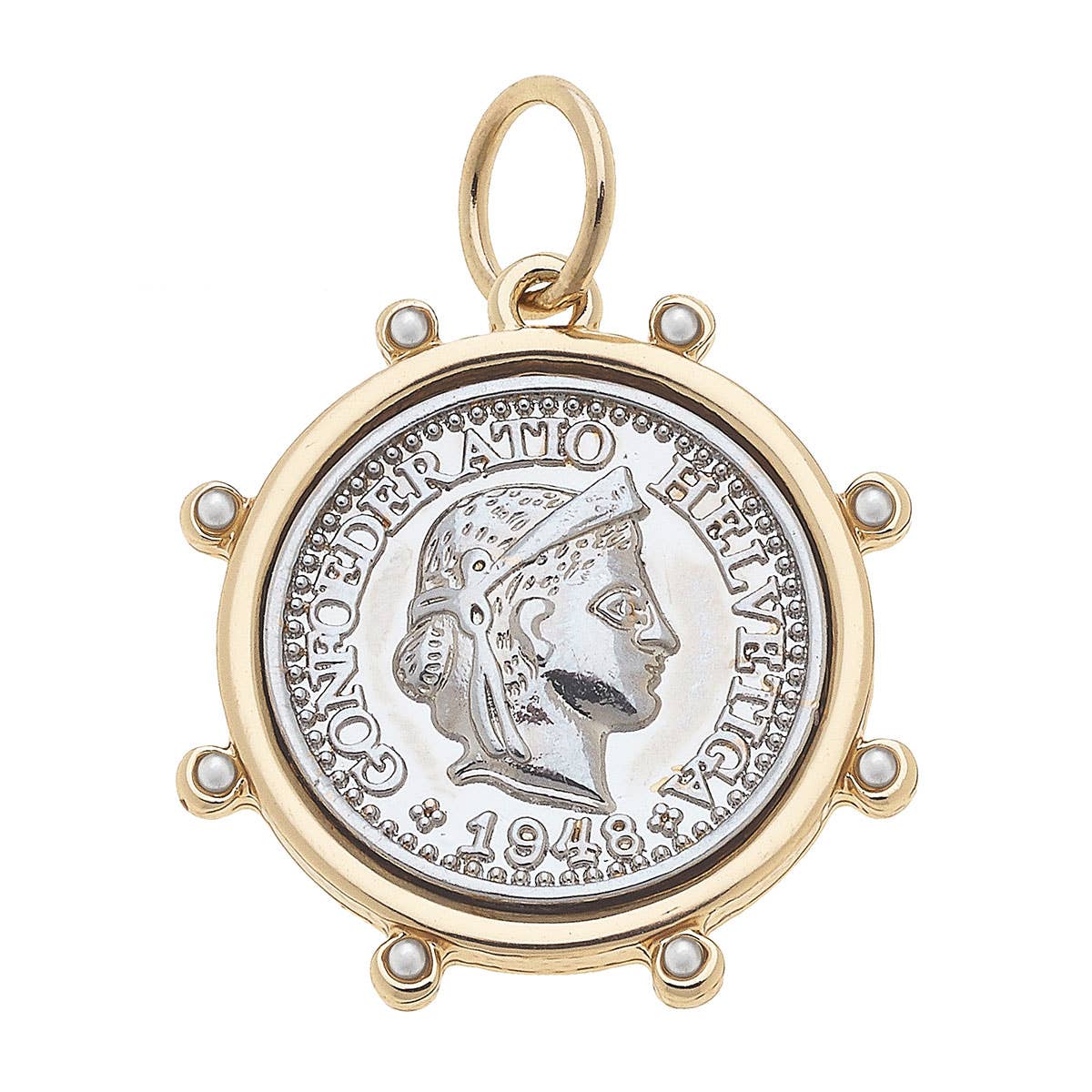 Studded Coin Charm in Shiny Two Tone