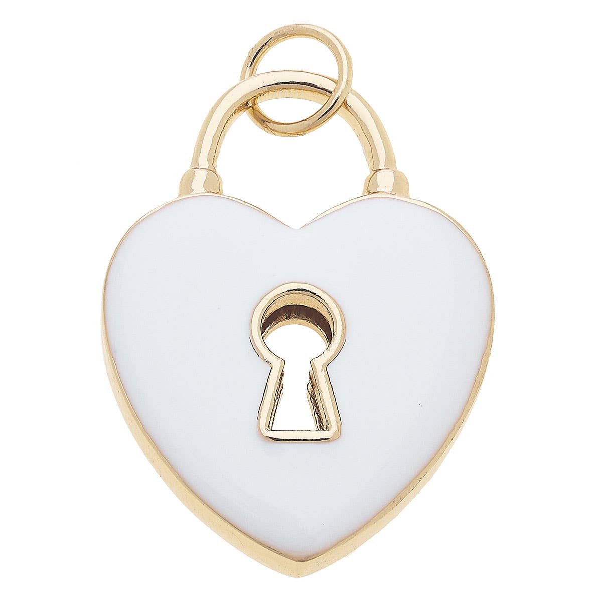 Heart Shaped Padlock Enamel Charm in White