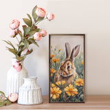 16" Bunny In Marigolds Field Wood Art