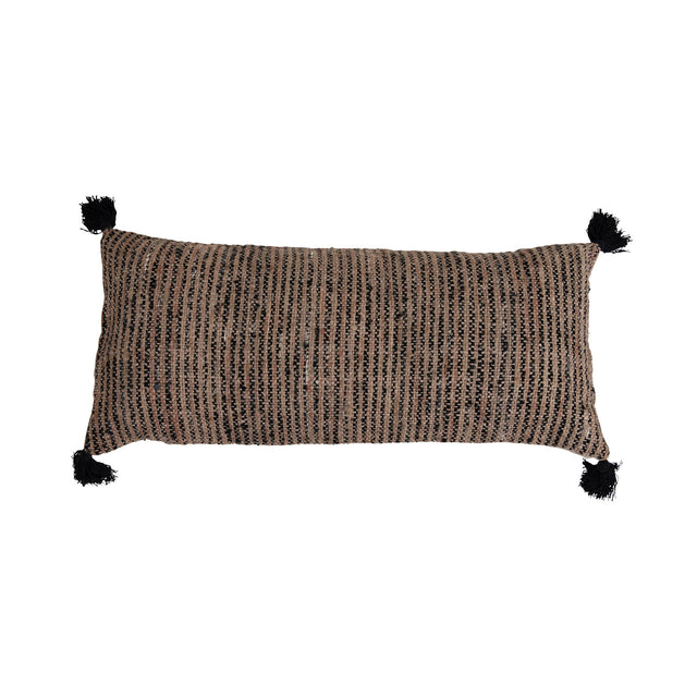 36" x 16" Woven Cotton Striped Lumbar Pillow with Chambray Back & Tassels