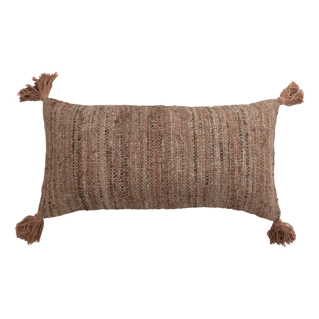 28" x 14" Woven Cotton Striped Lumbar Pillow with Chambray Back & Tassels