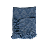 Blue Geometric Woven Cotton Blend Throw