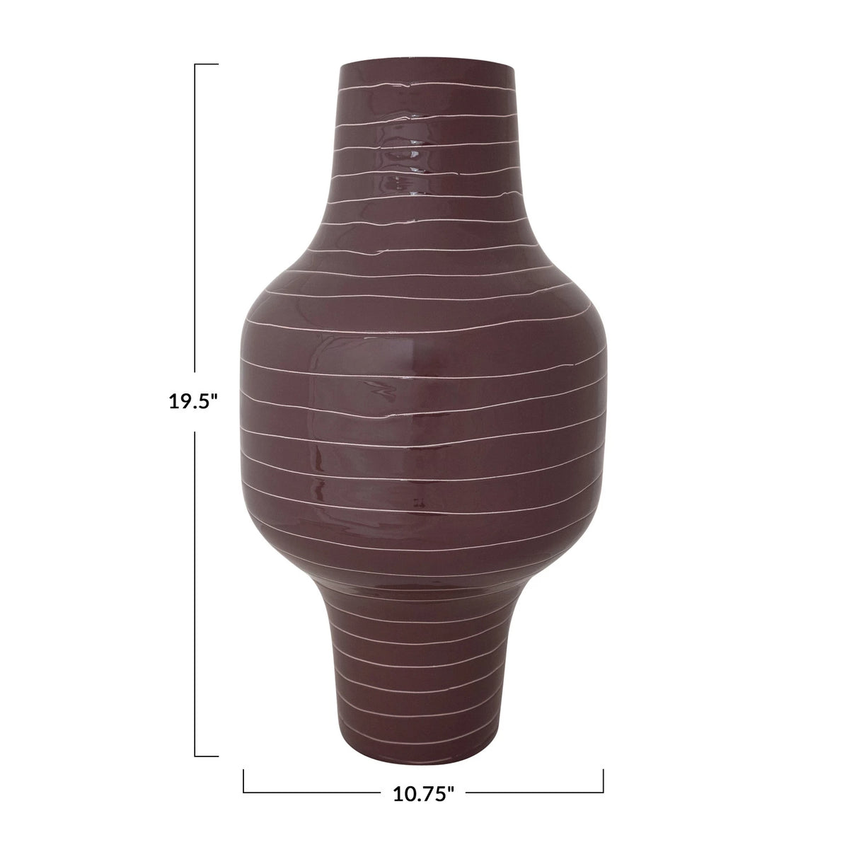 Plum Enameled Metal Indoor/Outdoor Organic Striped Vase