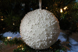 6" Round White Pearl Beaded Ornament