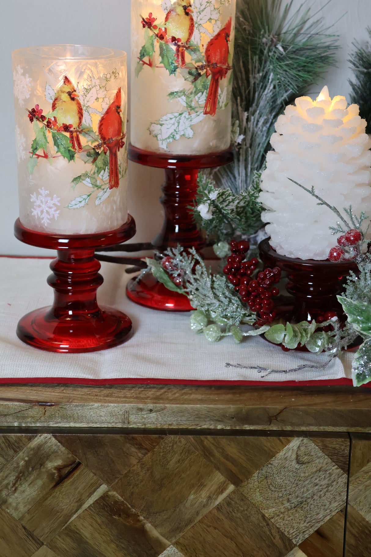 6.5" White Snowy LED Pinecone Candle