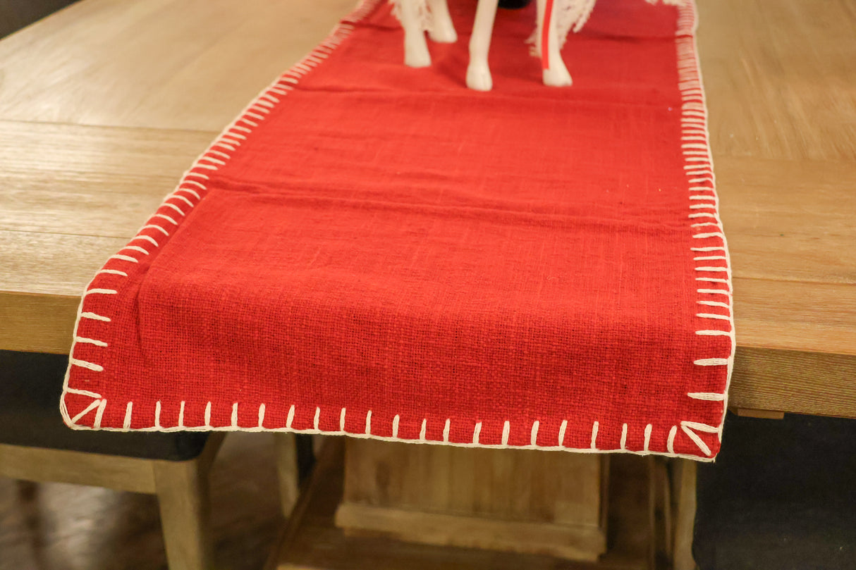 Red Chunky Whip Stitch Table Runner