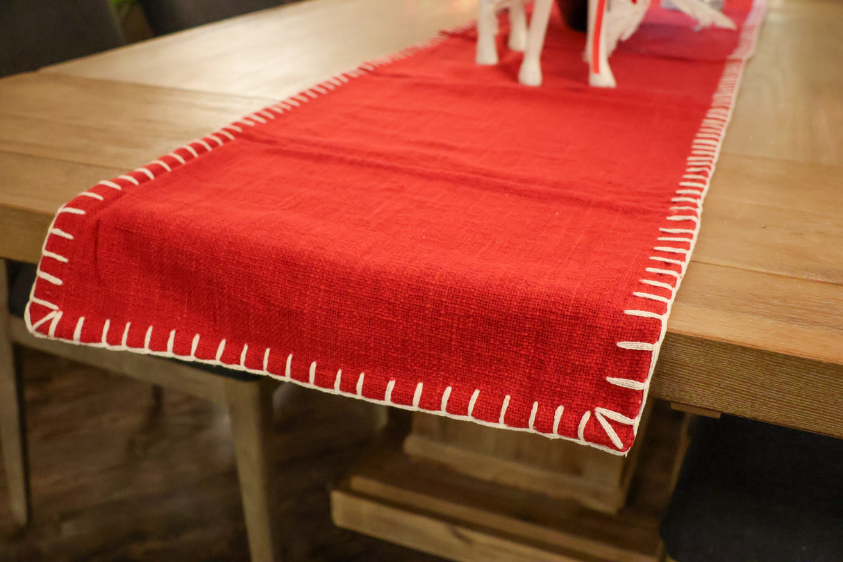 Red Chunky Whip Stitch Table Runner