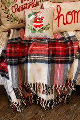 White Tartan Fringe Throw