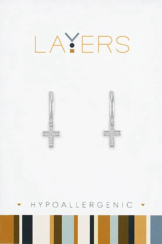 Silver CZ Cross Huggie Layers Earrings