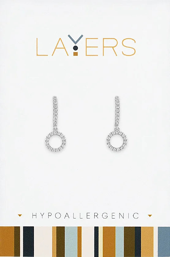 Silver CZ Open Circle CZ Huggie Layers Earrings
