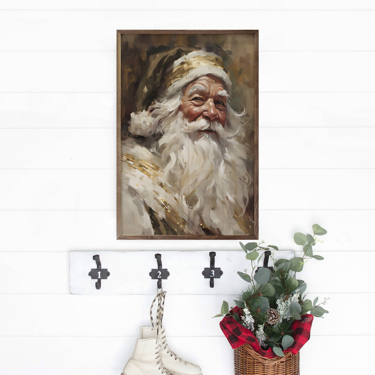 Santa In Gold Wood Art