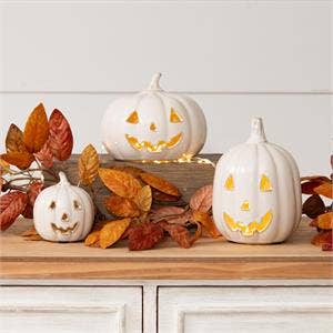 Mini Glazed Ceramic Jack O' Lanterns Set Of 3