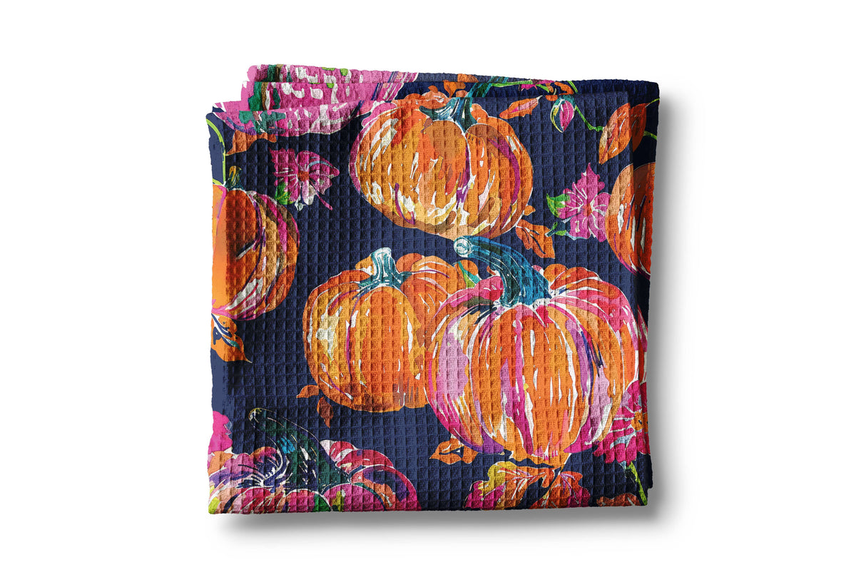 Preppy Navy Pink Pumpkin Tea Towel