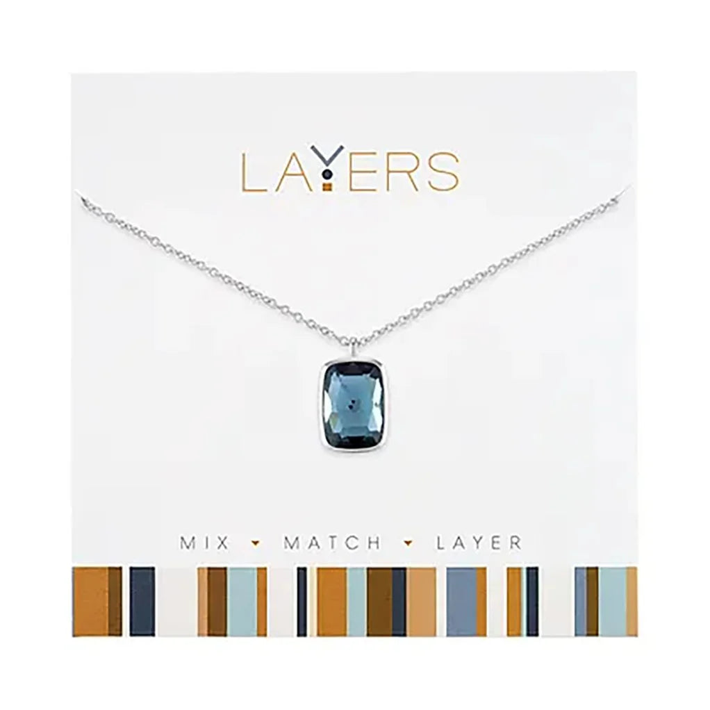 Silver Rectangle Indian Sapphire Layers Necklace