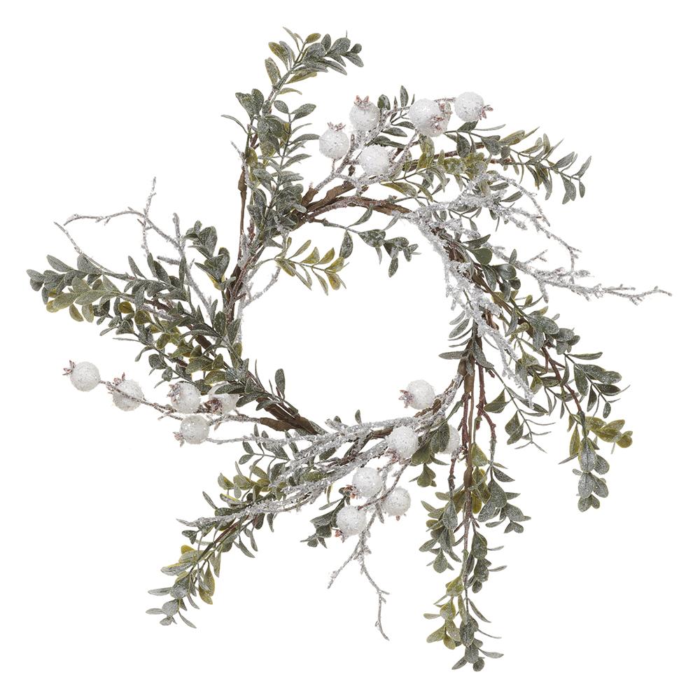 White Glittered Berry Leaf Candle Ring