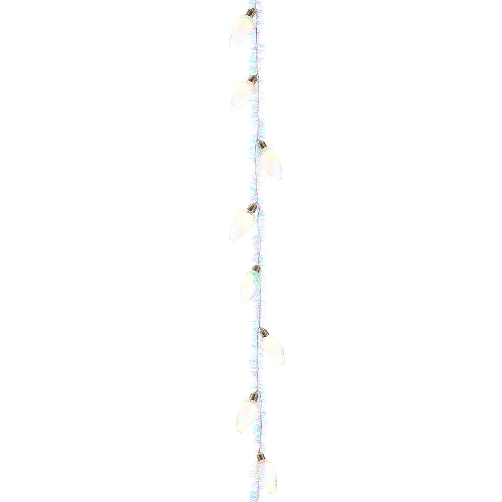 6' Lighted Iridescent Bulb Tinsel Garland
