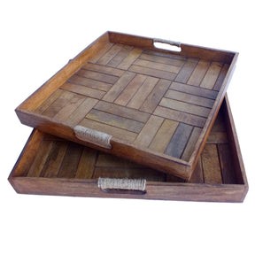 L)23.5 x 23.5 x 3"  S)19.5 x 19.5 x 2.5" Wood Trays