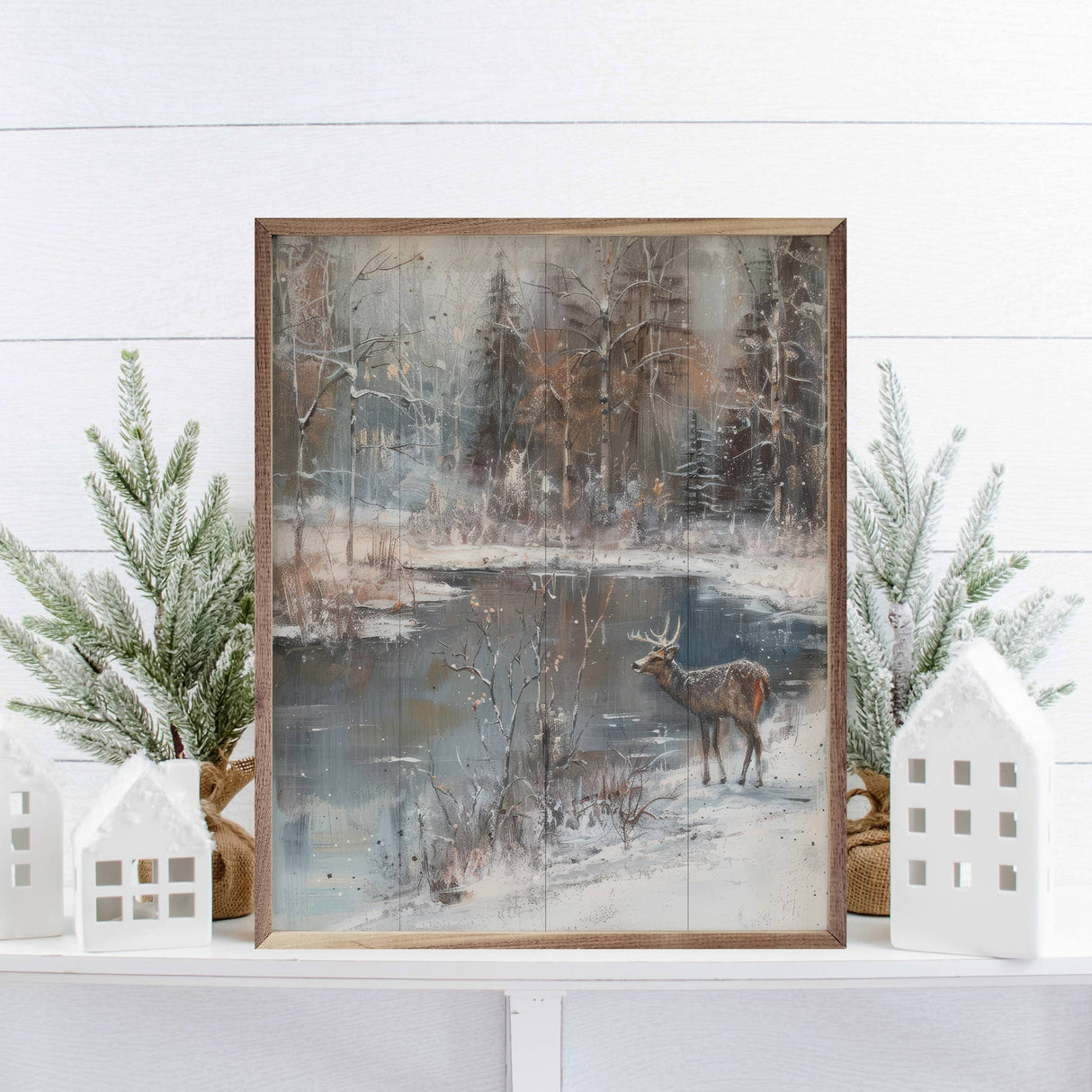 Lakeside Deer Wood Art