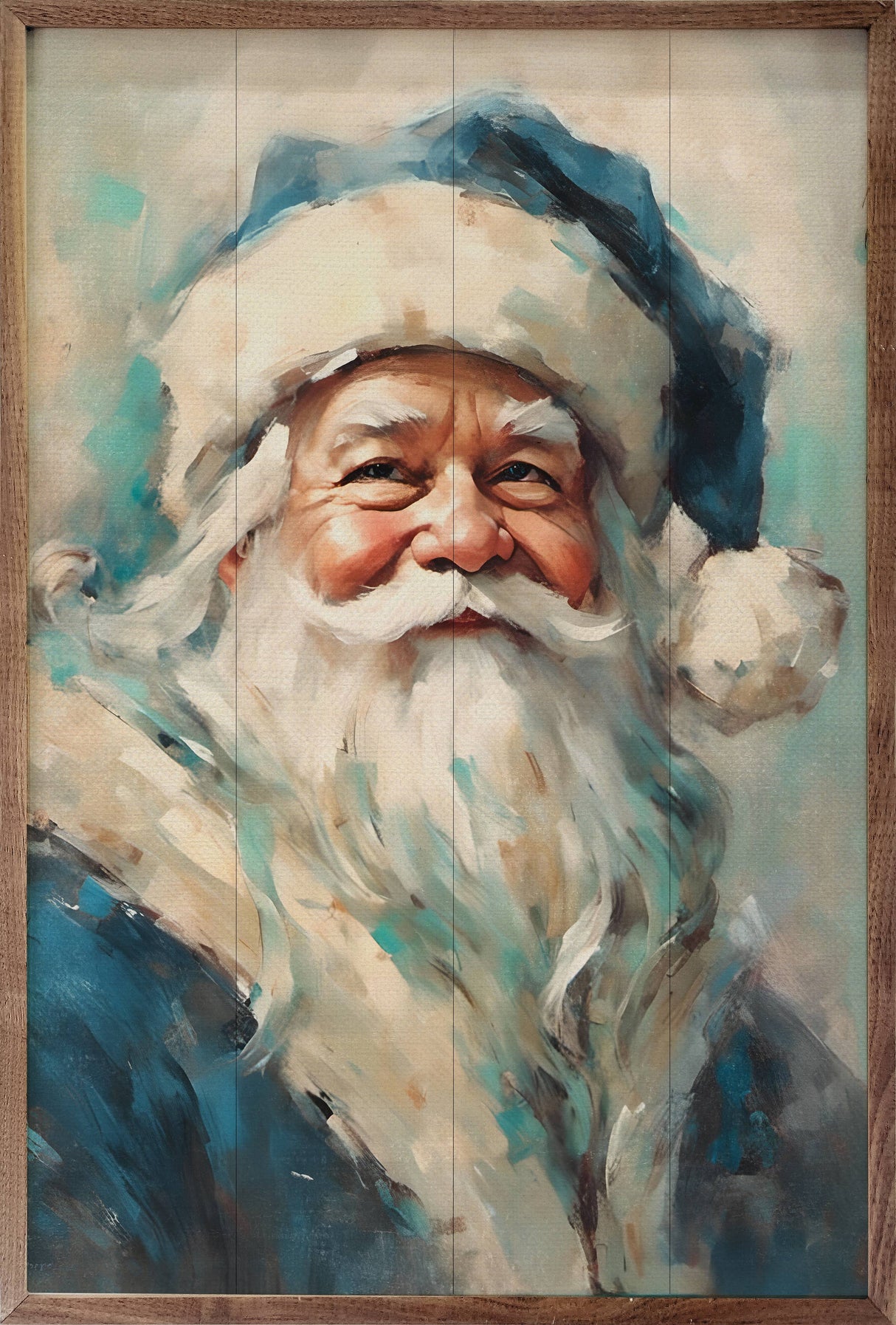 Blue Santa Portrait Wood Art