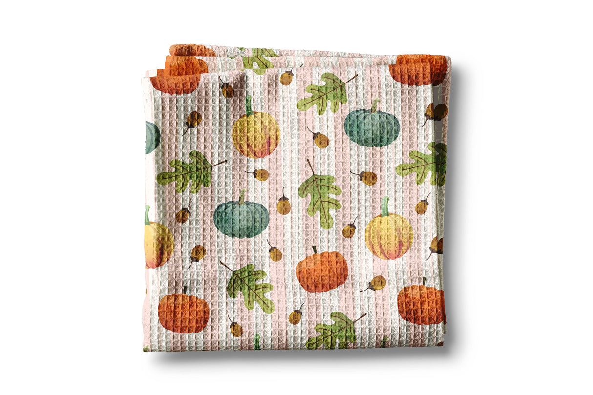 Fall Pink Stripe Blue Pumpkin Tea Towel
