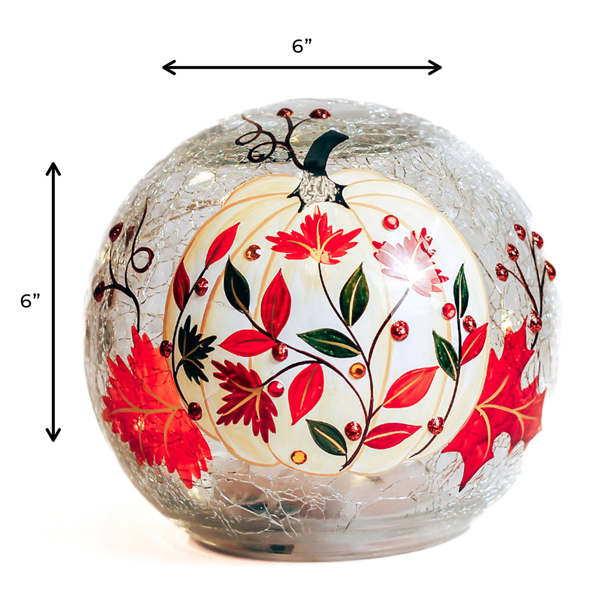 White Pumpkin Branch Lighted Glass Orb
