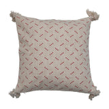 20" Cotton Slub Pillow with Embroidery & Tassels