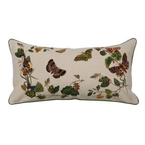 24" x 12" Cotton Lumbar Pillow w/ Butterflies, Flowers, Embroidery & Piping