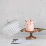 Acacia Wood Pedestal with Fluted Glass Cloche