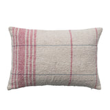 24"L x 16"H Woven Cotton Slub Lumbar Pillow w/ Grid Pattern & Red