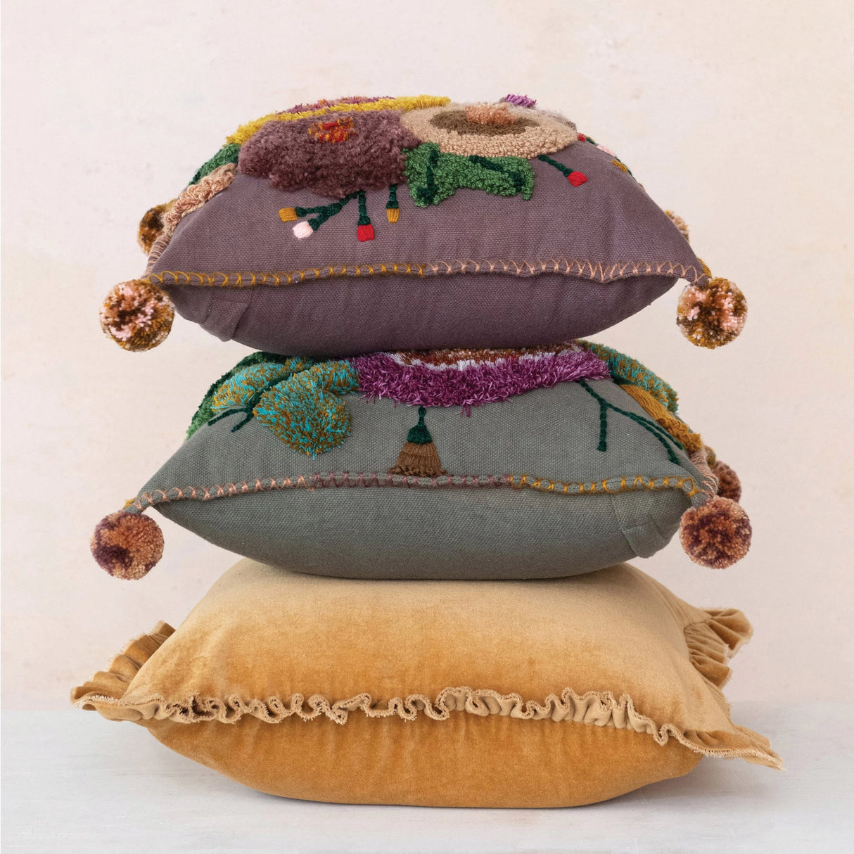 Mustard Square Cotton Velvet Pillow
