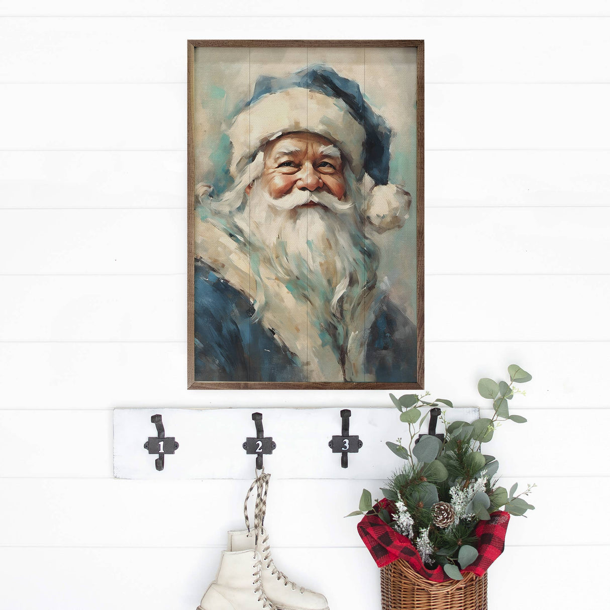 Blue Santa Portrait Wood Art