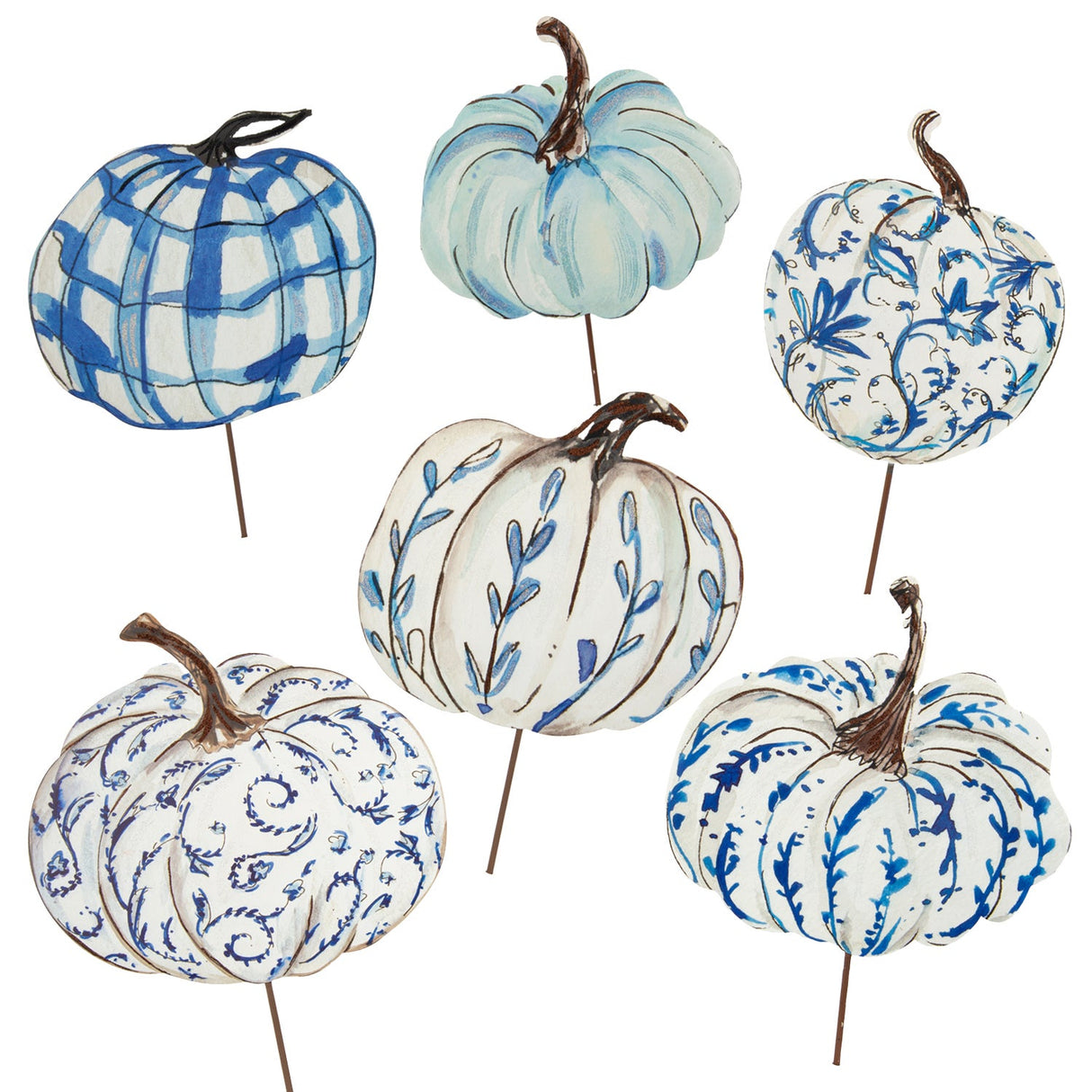 Blue & White Pumpkin Stake - 6 Styles