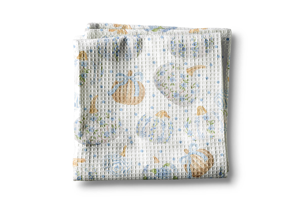 Blue Pumpkin Chinoiserie Fall Tea Towel