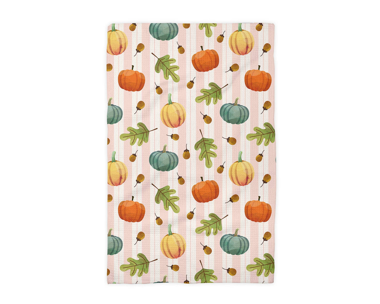 Fall Pink Stripe Blue Pumpkin Tea Towel