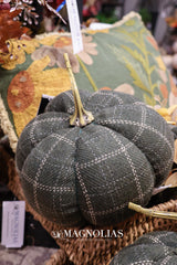 8" Green & Tan Plaid Fabric Pumpkin