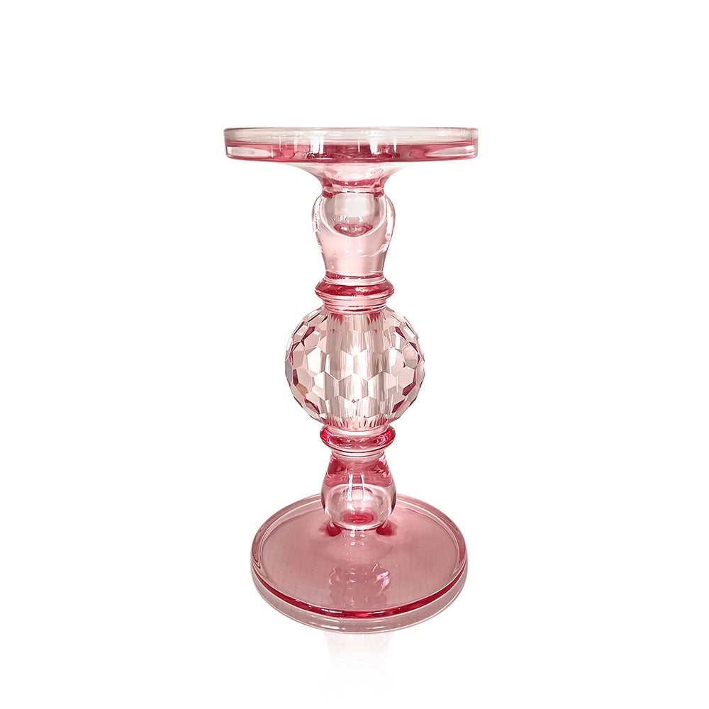 10" Pink Glass Candleholder